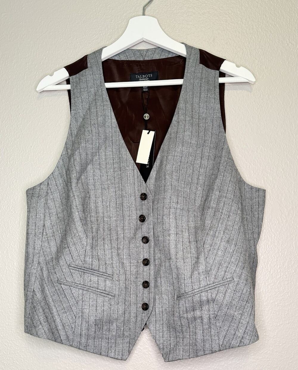 Ann Taylor Waistcoat Luxe Wool Vest Women’s 16 W Petite Pinstripe Sleeveless
